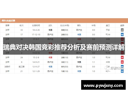 瑞典对决韩国竞彩推荐分析及赛前预测详解